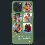 5 Photo Modern Trendig Enkel Personlig Namn<br><div class="desc">5 Photo Modern Trendig Simple Heart Personlig Namn iPhone Telefonväskor innehåller fem av dina favoritfoton med personlig namn i ett elegant, vitt calligrafskript som accentueras med ett kärlek-hjärta. Anpassa genom att redigera texten i textrutan. Perfekt för födelsedag, jul, Mors dag, babyduschar, möhippor, mamma, syster, kusiner, bästa vänner med mera. PHOTO...</div>