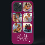 5 Photo Modern Trendig Enkel Personlig Namn<br><div class="desc">5 Photo Modern Trendig Simple Heart Personlig Namn iPhone Telefonväskor innehåller fem av dina favoritfoton med personlig namn i ett elegant, vitt calligrafskript som accentueras med ett kärlek-hjärta. Anpassa genom att redigera texten i textrutan. Perfekt för födelsedag, jul, Mors dag, babyduschar, möhippor, mamma, syster, kusiner, bästa vänner med mera. PHOTO...</div>