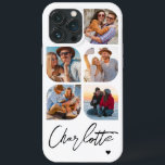 5 Photo Modern Trendig Enkel Personlig Namn<br><div class="desc">5 Photo Modern Trendig Simple Heart Personlig Namn iPhone Telefonväskor innehåller fem av dina favoritfoton med personlig namn i ett elegant, vitt calligrafskript som accentueras med ett kärlek-hjärta. Anpassa genom att redigera texten i textrutan. Perfekt för födelsedag, jul, Mors dag, babyduschar, möhippor, mamma, syster, kusiner, bästa vänner med mera. PHOTO...</div>
