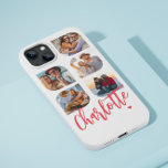 5 Photo Modern Trendig Enkel Personlig Namn<br><div class="desc">5 Photo Modern Trendig Simple Heart Personlig Namn iPhone Telefonväskor innehåller fem av dina favoritfoton med personlig namn i calligraphy-skript för elegant rosa som accentueras med ett kärlek-hjärta. Anpassa genom att redigera texten i textrutan. Perfekt för födelsedag, jul, Mors dag, babyduschar, möhippor, mamma, syster, kusiner, bästa vänner med mera. PHOTO...</div>