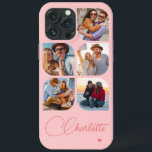 5 Photo Modern Trendig Enkel Personlig Namn<br><div class="desc">5 Photo Modern Trendig Simple Heart Personlig Namn iPhone Telefonväskor innehåller fem av dina favoritfoton med personlig namn i calligraphy-skript för elegant rosa som accentueras med ett kärlek-hjärta. Anpassa genom att redigera texten i textrutan. Perfekt för födelsedag, jul, Mors dag, babyduschar, möhippor, mamma, syster, kusiner, bästa vänner med mera. PHOTO...</div>