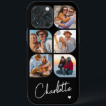 5 Photo Modern Trendig Enkel Personlig Namn<br><div class="desc">5 Photo Modern Trendig Simple Heart Personlig Namn iPhone Telefonväskor innehåller fem av dina favoritfoton med personlig namn i ett elegant, vitt calligrafskript som accentueras med ett kärlek-hjärta. Anpassa genom att redigera texten i textrutan. Perfekt för födelsedag, jul, Mors dag, babyduschar, möhippor, mamma, syster, kusiner, bästa vänner med mera. PHOTO...</div>