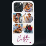 5 Photo Modern Trendig Enkel Personlig Namn<br><div class="desc">5 Photo Modern Trendig Simple Heart Personlig Namn iPhone Telefonväskor innehåller fem av dina favoritfoton med personlig namn i calligraphy-skript för elegant lila som accentueras med ett kärlek-hjärta. Anpassa genom att redigera texten i textrutan. Perfekt för födelsedag, jul, Mors dag, babyduschar, möhippor, mamma, syster, kusiner, bästa vänner med mera. PHOTO...</div>