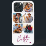 5 Photo Modern Trendig Enkel Personlig Namn<br><div class="desc">5 Photo Modern Trendig Simple Heart Personlig Namn iPhone Telefonväskor innehåller fem av dina favoritfoton med personlig namn i calligraphy-skript för elegant lila som accentueras med ett kärlek-hjärta. Anpassa genom att redigera texten i textrutan. Perfekt för födelsedag, jul, Mors dag, babyduschar, möhippor, mamma, syster, kusiner, bästa vänner med mera. PHOTO...</div>