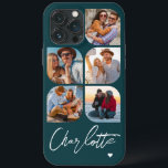 5 Photo Modern Trendig Enkel Personlig Namn<br><div class="desc">5 Photo Modern Trendig Simple Heart Personlig Namn iPhone Telefonväskor innehåller fem av dina favoritfoton med personlig namn i ett elegant, vitt calligrafskript som accentueras med ett kärlek-hjärta. Anpassa genom att redigera texten i textrutan. Perfekt för födelsedag, jul, Mors dag, babyduschar, möhippor, mamma, syster, kusiner, bästa vänner med mera. PHOTO...</div>