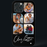 5 Photo Modern Trendig Enkel Personlig Namn<br><div class="desc">5 Photo Modern Trendig Simple Heart Personlig Namn iPhone Telefonväskor innehåller fem av dina favoritfoton med personlig namn i ett elegant, vitt calligrafskript som accentueras med ett kärlek-hjärta. Anpassa genom att redigera texten i textrutan. Perfekt för födelsedag, jul, Mors dag, babyduschar, möhippor, mamma, syster, kusiner, bästa vänner med mera. PHOTO...</div>