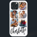5 Photo Modern Trendig Enkel Personlig Namn<br><div class="desc">5 Photo Modern Trendig Simple Heart Personlig Namn iPhone Telefonväskor innehåller fem av dina favoritfoton med personlig namn i ett elegant, vitt calligrafskript som accentueras med ett kärlek-hjärta. Anpassa genom att redigera texten i textrutan. Perfekt för födelsedag, jul, Mors dag, babyduschar, möhippor, mamma, syster, kusiner, bästa vänner med mera. PHOTO...</div>