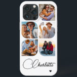 5 Photo Modern Trendig Enkel Personlig Namn<br><div class="desc">5 Photo Modern Trendig Simple Heart Personlig Namn iPhone Telefonväskor innehåller fem av dina favoritfoton med personlig namn i elegantens svarta calligrafskript som accentueras med ett kärlek-hjärta. Anpassa genom att redigera texten i textrutan. Perfekt för födelsedag, jul, Mors dag, babyduschar, möhippor, mamma, syster, kusiner, bästa vänner med mera. PHOTO TIP:...</div>