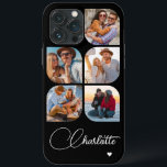 5 Photo Modern Trendig Enkel Personlig Namn<br><div class="desc">5 Photo Modern Trendig Simple Heart Personlig Namn iPhone Telefonväskor innehåller fem av dina favoritfoton med personlig namn i ett elegant, vitt calligrafskript som accentueras med ett kärlek-hjärta. Anpassa genom att redigera texten i textrutan. Perfekt för födelsedag, jul, Mors dag, babyduschar, möhippor, mamma, syster, kusiner, bästa vänner med mera. PHOTO...</div>