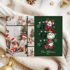  5 Photo Retro Gingham Santa & Friends Christmas Julkort