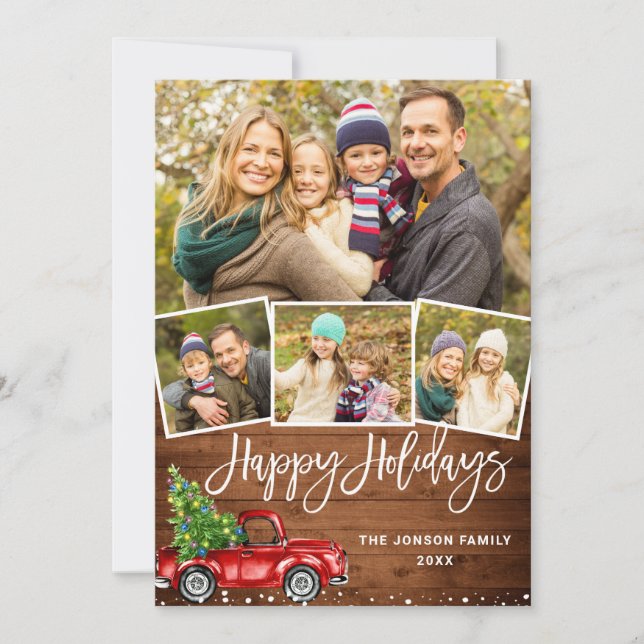 5 PHOTO Retro jul Red Lastbil Rustic Hälsning Julkort (Framsida)