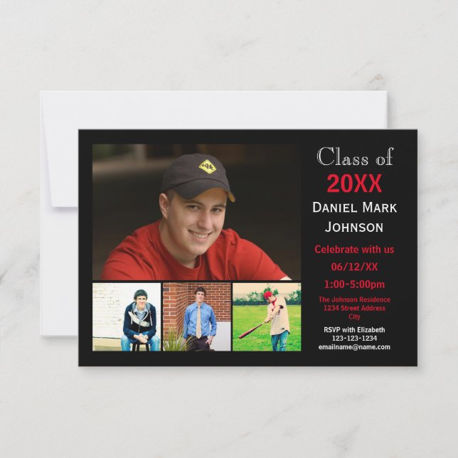 5 Photos Collage - Meddelande om 3 x 5 Studenten Inbjudningar (Framsida)