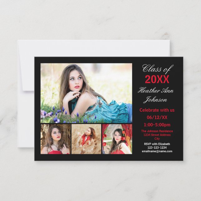 5 Photos Collage - Meddelande om 3 x 5 Studenten Inbjudningar (Framsida)