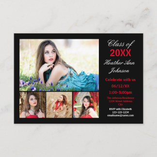 5 Photos Collage - Meddelande om 3 x 5 Studenten Inbjudningar