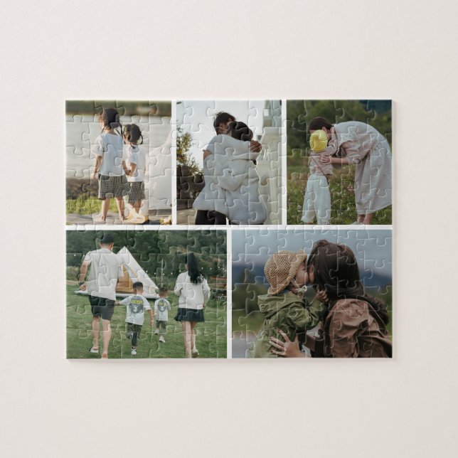 5 Photos Collage Personalized Family Jigsaw Puzzle Pussel (Horisontell)