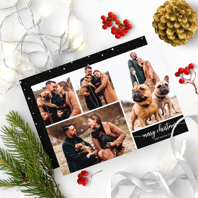 5 Photos Collage Snyggt God jul Black Inbjudningar (Skapare uppladdad)