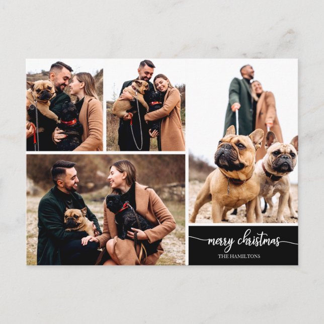 5 Photos Collage Snyggt God jul Black Vykort (Framsida)