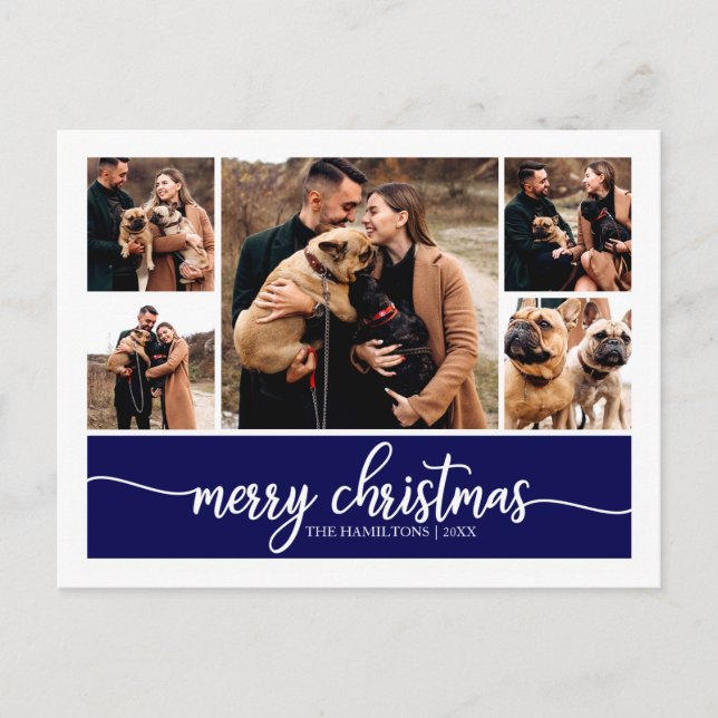 5 Photos Collage Snyggt God jul Blue Vykort (Framsida)