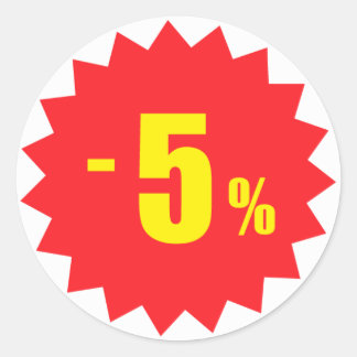 5 % prislappar, vita och röda runt klistermärke