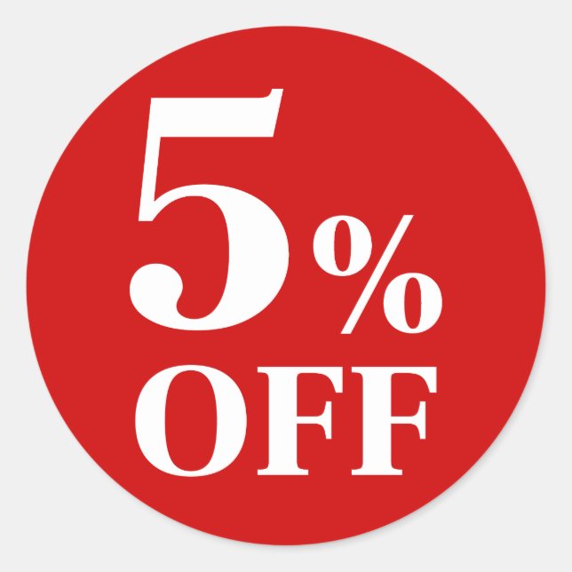 5% rabatt Röd bakgrund Klassisk rund dekal Runt Klistermärke (Framsida)