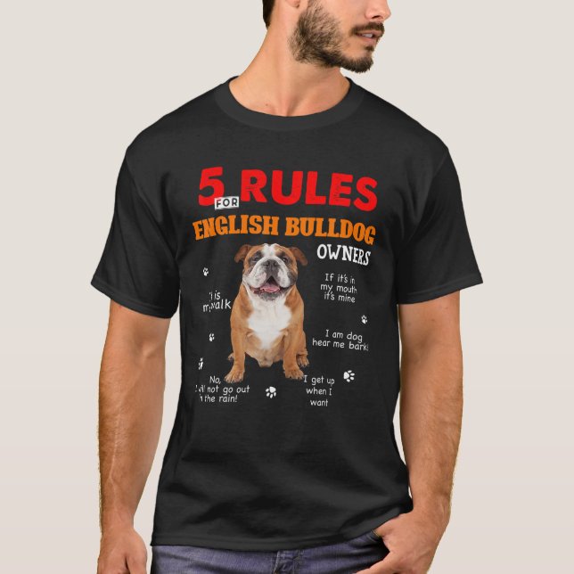 5 Regler för engelska Bulldog Owner T Shirt (Framsida)