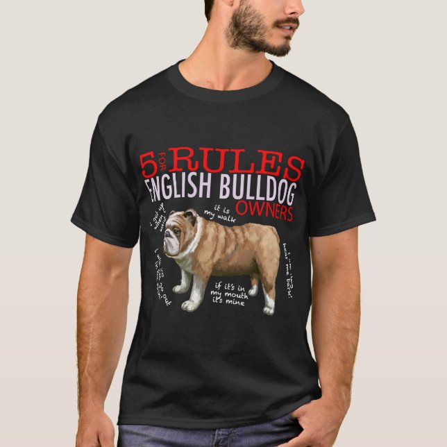5 Regler för engelska bulldog Owners Bulldog Pappa T Shirt (Framsida)