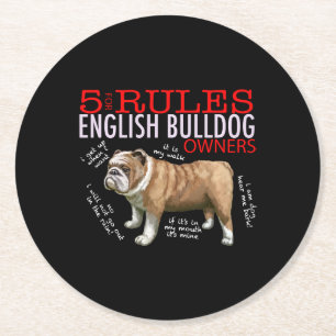 5 Regler för engelska bulldog Owners Bulldog Pappa Underlägg Papper Rund