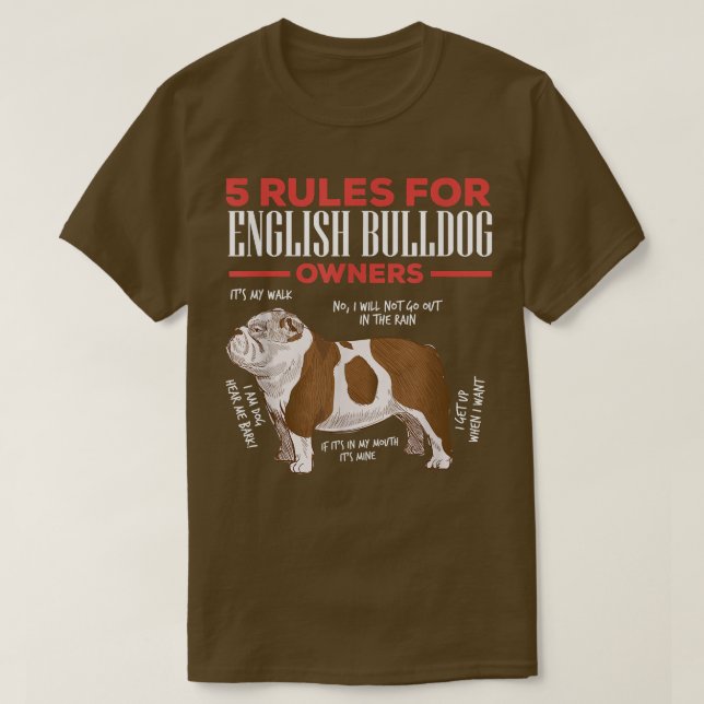 5 Regler för engelska Bulldog Owners T Shirt (Design framsida)