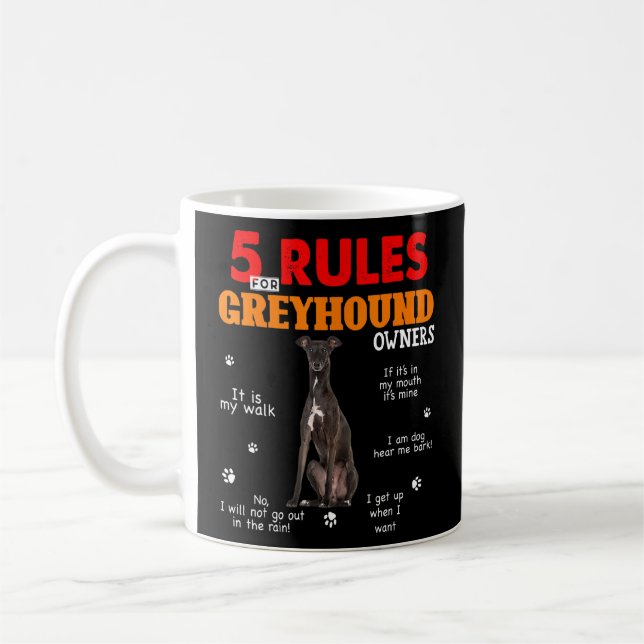 5 Regler för Greyhound Owners Kaffemugg (Vänster)