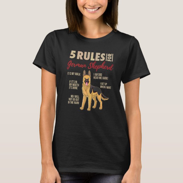 5 Regler för Hund för tyska shepherd T Shirt (Framsida)