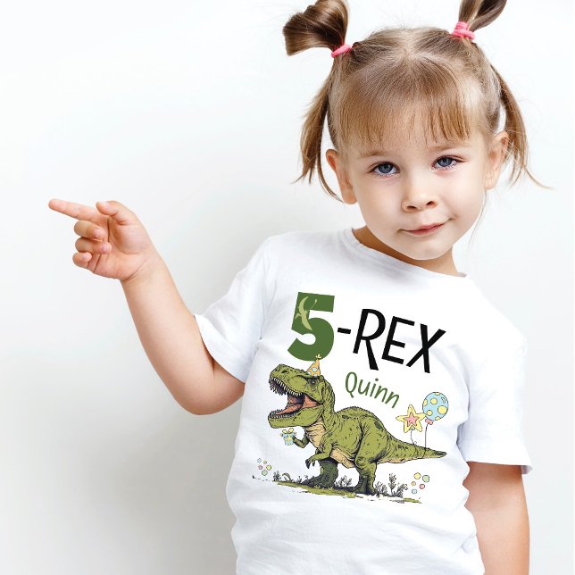 5-Rex Cute Dinosaur-tema 5:e Födelsedagsfesten Nam T Shirt (Cute Jurassic theme roaring dinosaur cartoon 5-rex 5th girl birthday invitation, green t-rex )