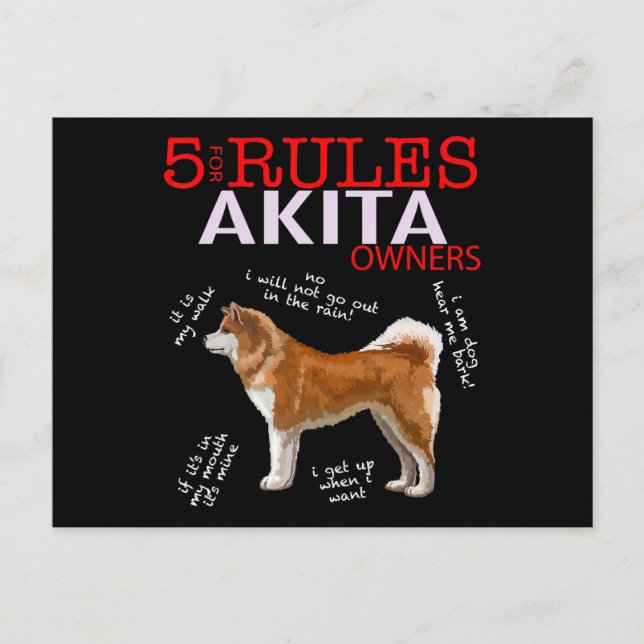 5 Rules for Akita Owners tee Inbjudan Vykort (Framsida)