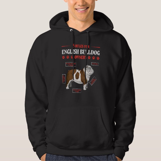 5 Rules for English Bulldog Owners Dog  Saying Hoodie (Framsida)