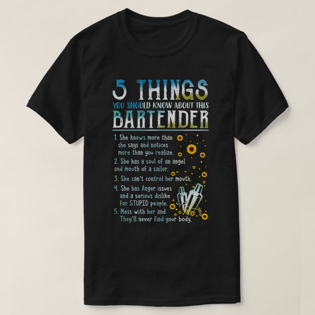 5 sak du bör känna till denna bartender t shirt (Design framsida)