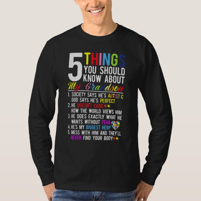 5 Sak du borde veta om min morson Autism T Shirt (Framsida)