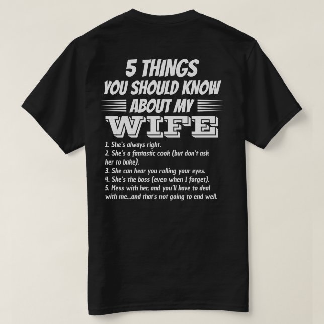 5 Sak du ska veta om min fru Anpassningsbar tillba T Shirt (Design baksida)