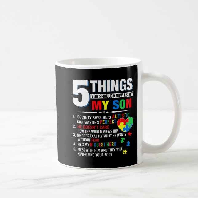 5 Sak du ska veta om min son Autism Medveten Kaffemugg (Höger)