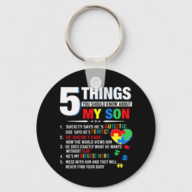 5 Sak du ska veta om min son Autism Medveten Nyckelring (Framsida)