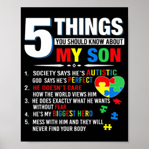 5 Sak du ska veta om min son Autism Medveten Poster