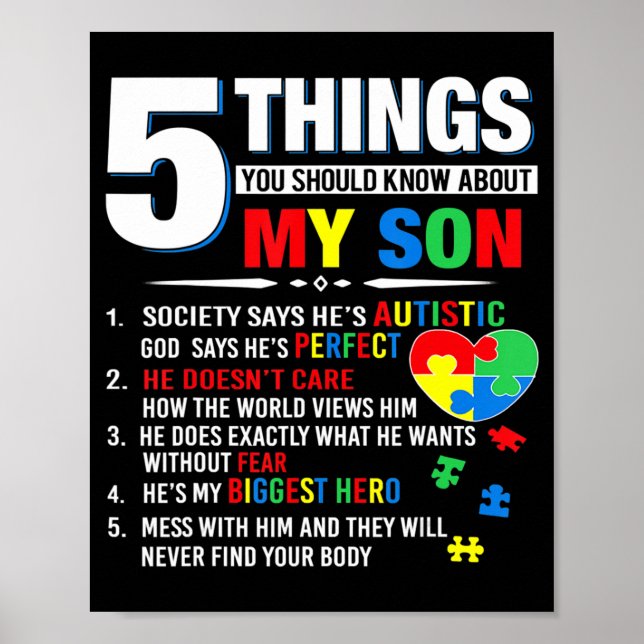 5 Sak du ska veta om min son Autism Medveten Poster (Framsidan)