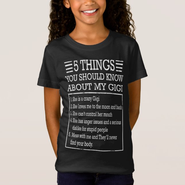 5 sak om min gigi | Födelsedagsgåva T Shirt (Framsida)