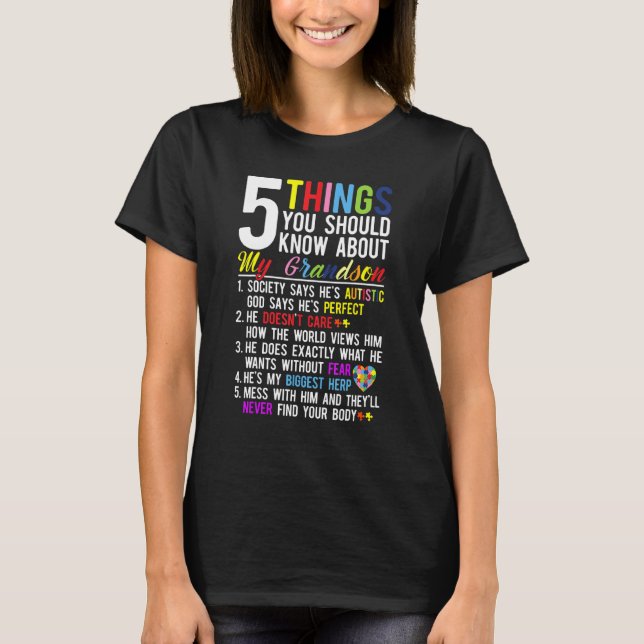 5 saker du bör veta om min sonson Autism  T Shirt (Framsida)