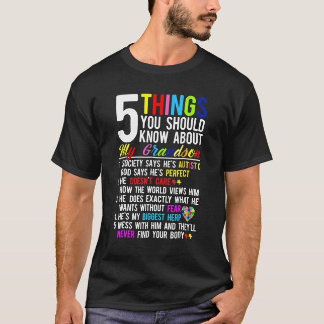 5 saker du bör veta om min sonson Autism  T Shirt (Framsida)