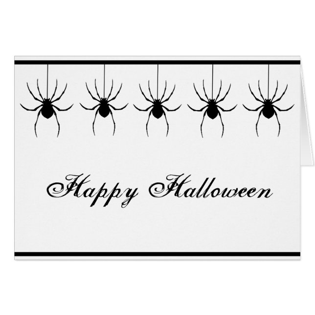 5 Silhouette Spiders Hanging Halloween-kort Hälsningskort (Framsidan Horizontal)