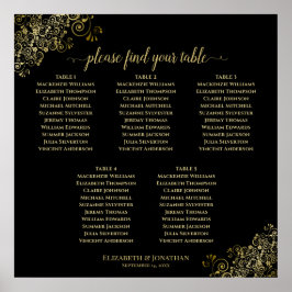 5 Sittdiagram över Bord Svarta Bröllop med Guld-fr Poster