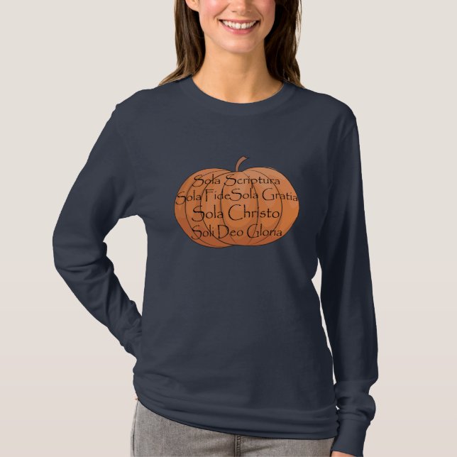 5 Solas Pumpkin Reformation Day Longsleeve T Shirt (Framsida)