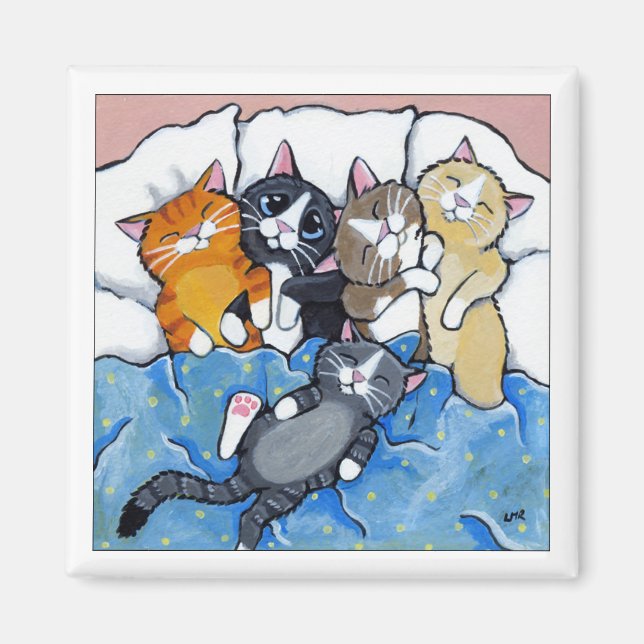 5 Sömnig Kittens - Katt Art Magnet (Framsidan)