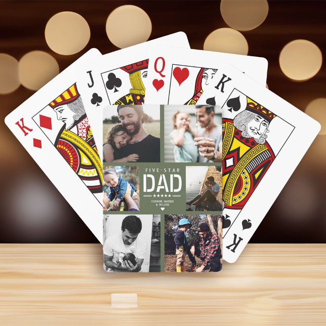 5 STAR PAPPA Modern Coola Photo Collage Fars dag Casinokort (gamer dad fathers day gift! Play poker with these cool five star dad photo collage cards)