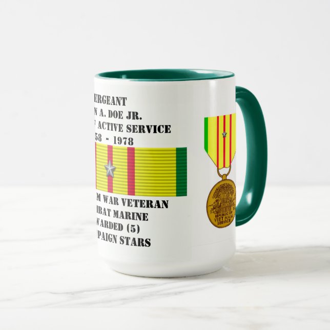 5 STARS BEKÄMPAR MARINE VIETNAM KRIG VETERAN MUGG (Framsida höger)