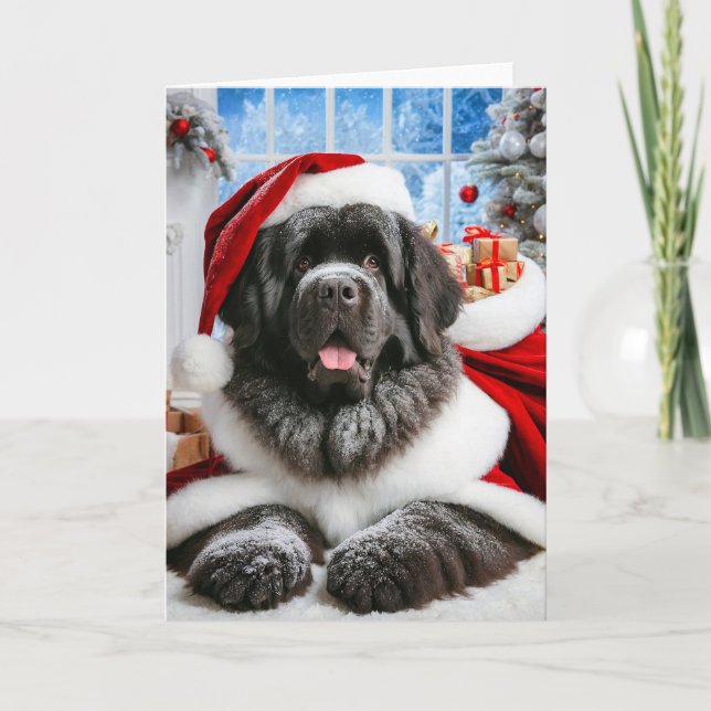 5 tum x 7 tum Flamt Newfoundland Hund Santa Card Kort (Framsida)